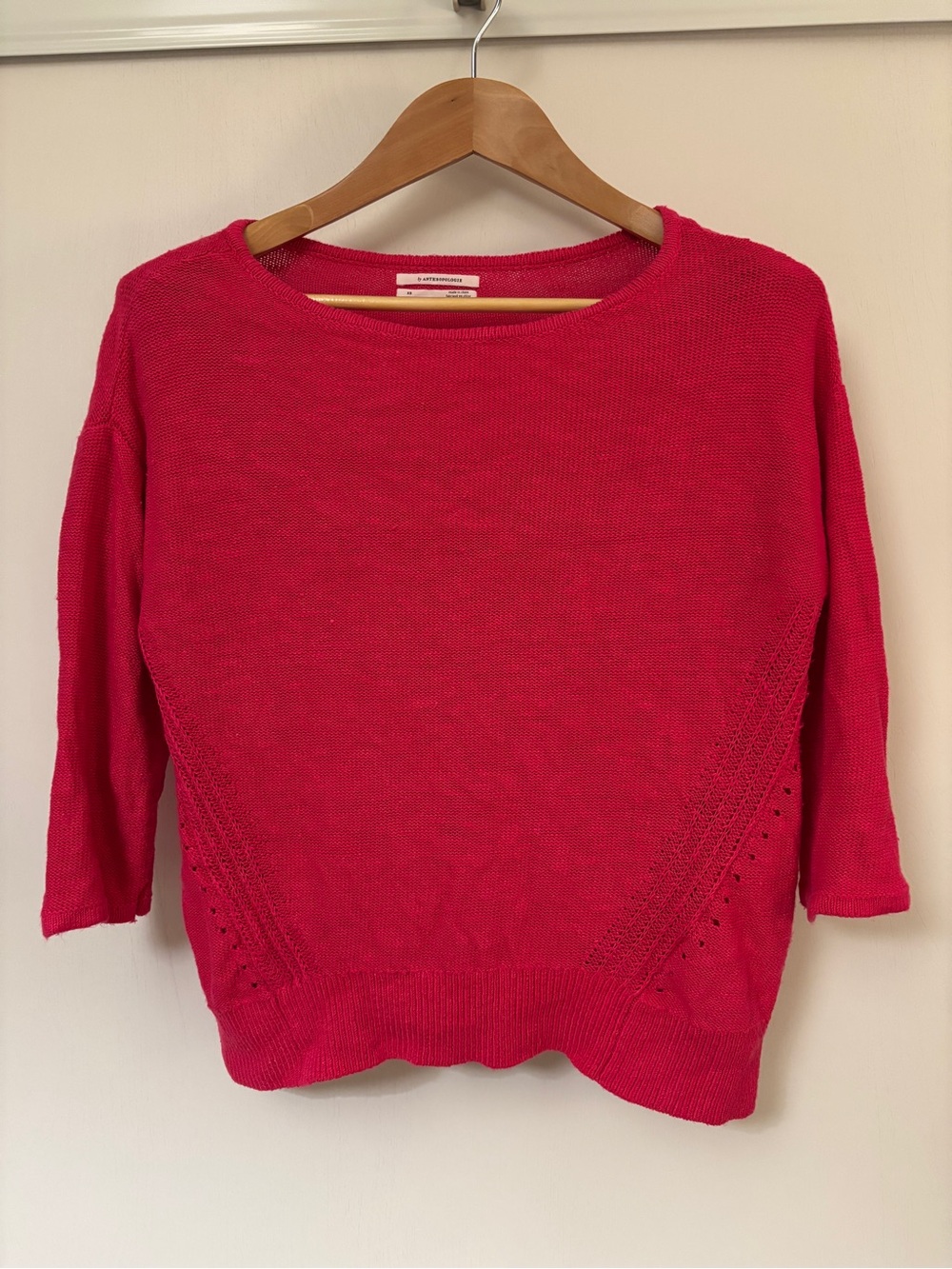 Anthropologie Hot Pink Crewneck Knit Sweater Size XS Relaxed Fit Coastal Comfort
